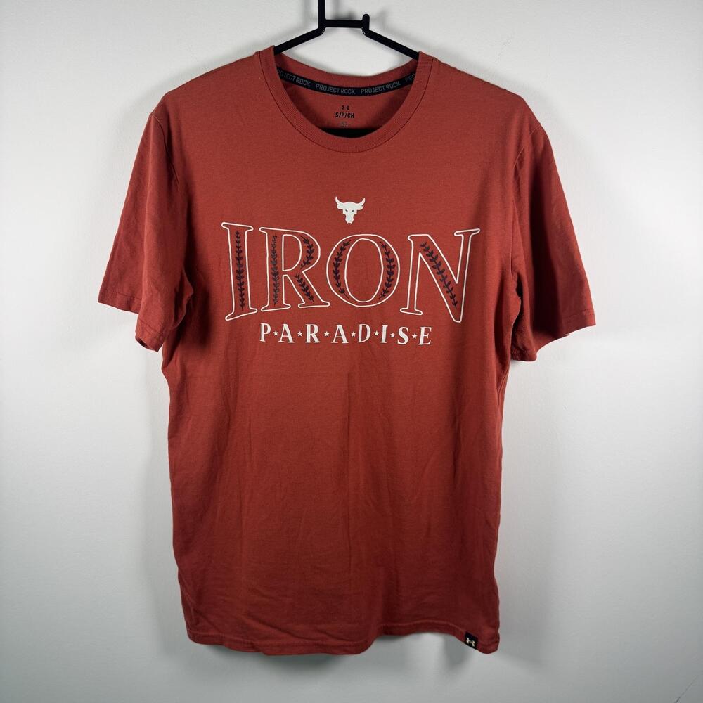 Under Armour Project Rock Iron Paradise Shirt Graphic Tee Red Training Mens S